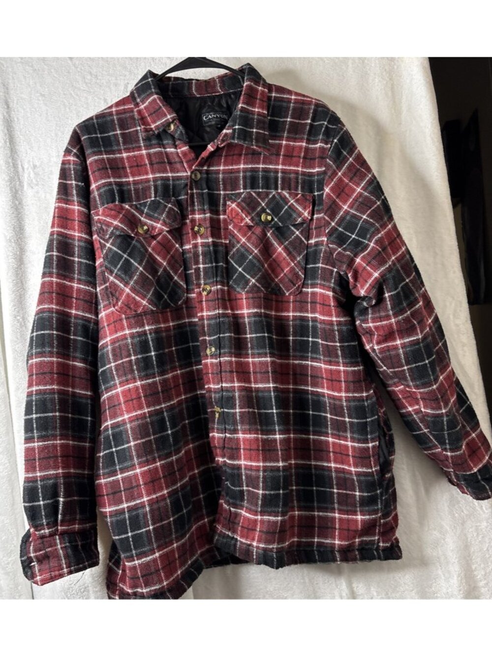 Canyon Creek Unisex L Quilted Lined Plaid Flannel Shirt chore Jacket Shacket